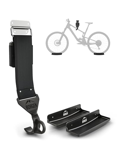 Borgen Portabici Da Muro - Portabici Regolabile Da Muro - Compatibile Con E-Bike, Bici Da Corsa, Mtb, Bici Da Strada - Gancio Gommato Antigraffio