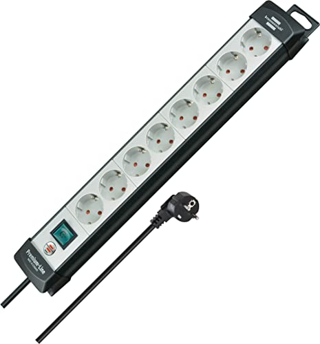 Brennenstuhl A1945154601951580101 1951580101-Base Múltiple Premium-Line Gris Claro/Negra Con Varias Posibilidad De Instalación Y Fijación (8 Tomas Y 5
