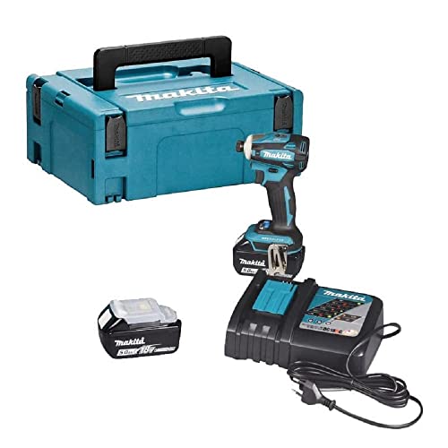 Makita Dtd172Rtj - Avvitatore A Percussione A Batteria, 18 V/5,0 Ah, 2 Batterie + Caricatore In Makpac Petrolio/Nero