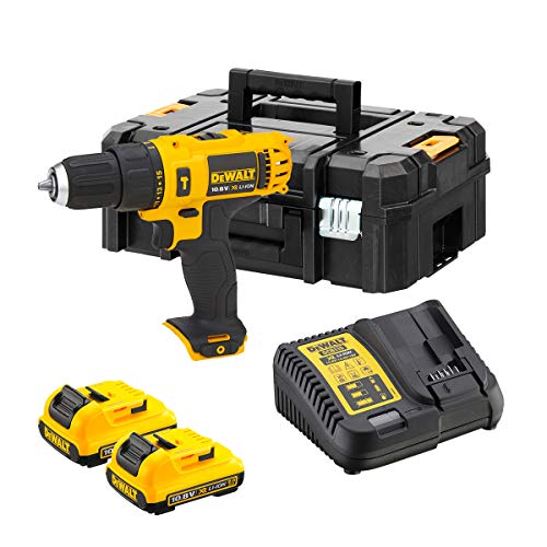 Dewalt Dcd716D2 Trapano Avvitatore Percussione Batteria Litio 10.8V 2.0Ah 180W Foratura Reversibile Legno Metallo Muratura, 10-20 Mm, Nero, 3/8_Pollic