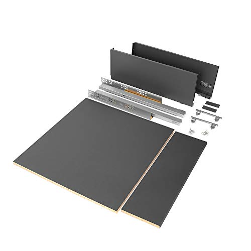 Emuca - Kit Cassetto Per Cucina O Bagno Con Pannelli Inclusi E Guide Con Estrazione Totale Con Chiusura Soft, Altezza 178 Mm Per Modulo 600 Mm E Profo