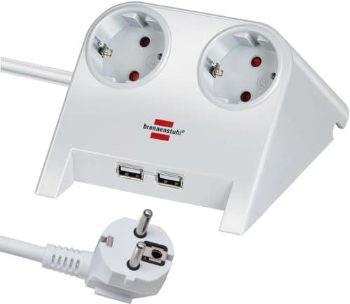 Brennenstuhl A1945552101153520222 1153520222-Base Múltiple De Sobremesa Con 2 Tomas Y 2 Puertos Usb (Color Blanco), 3600 W, 230 V, Multicolor, One Siz