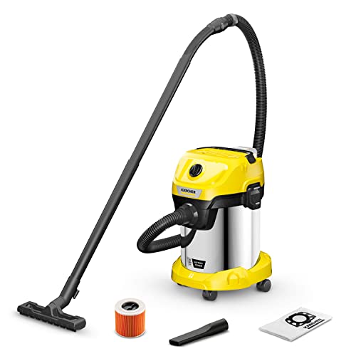 Kärcher Wd 3-18V V-17/20 - Bidone Aspiratutto Solidi Liquidi, Potente Aspirapolvere A Batteria Da 18V, 300W, Con Sacco, Funzione Soffiante, Giallo/Ner
