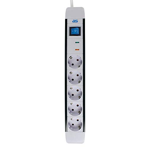 As - Schwabe Ciabatta Elettrica Flash Con Protezione Da Sovratensione - 5 Prese E Cavo Da 1,5 M - Cavo Di Prolunga Con Protezione Da Sovratensione - C