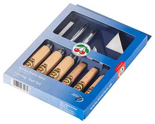 Kirschen 3427 - Set 6 Pezzi Per Intaglio A Tacche: 3 Scalpelli, 3 Coltelli E 1 Cote