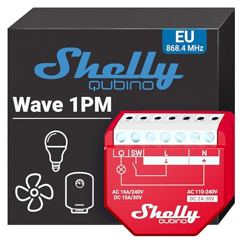 Shelly Qubino Wave 1Pm, Interruttore Relè Intelligente, Con Misurazione Di Potenza, 1 Canale, Rosso