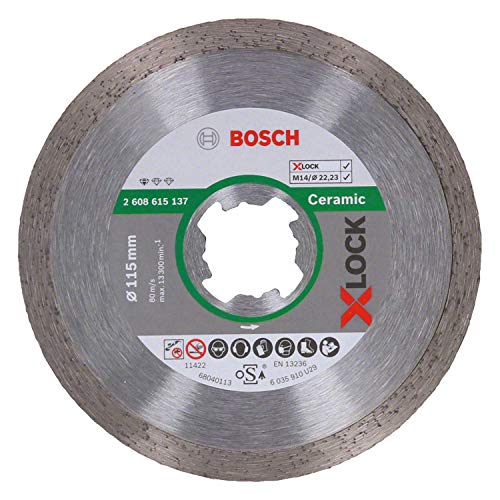 Bosch Accessories 2608615137 Disco Diamantato Standard, Per Ceramica, X-Lock, Ø115 Mm, Diametro Ø: 22.23 Mm