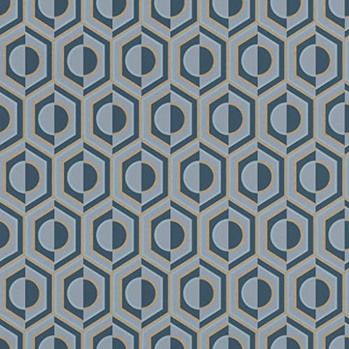 Rasch Carta Da Parati 710151 – Carta Da Parati In Tessuto Non Tessuto Con Design Geometrico In Stile Retrò, In Blu/Grigio E Oro, Della Collezione Soph