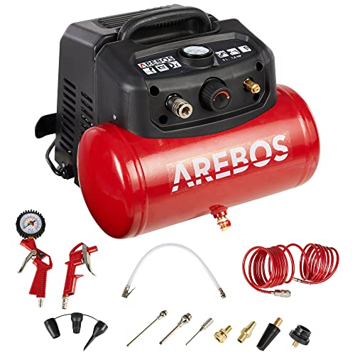 Arebos Compressore Ad Aria Compressa | Con Accessori Da 13 Pezzi |Compressore Aria Silenzioso |A Bassa Manutenzione | Spegnimento Automatico | Capacit