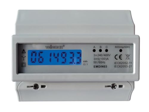 Velleman Emdin03 Tre Phasiges Kwh Di Misuratore Per Cappello Schien Enmontage Di 7 Moduli Per All' Uso Professionale