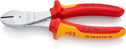 Knipex Tronchese Laterale Per Meccanica Tipo Forte Cromata, Isolati Con Manici Rivestiti In Materiale Bicomponente, Collaudati Vde 180 Mm (Confezione