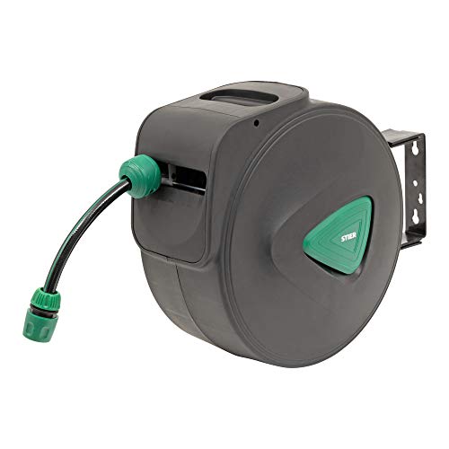 Avvolgitubo Da Giardino Stier Sgs-300 30+2 M, Con Lancia A Pistola, Avvolgimento Automatico, Tubo Da Giardino, Scatola Da Parete Orientabile Di 180°, 