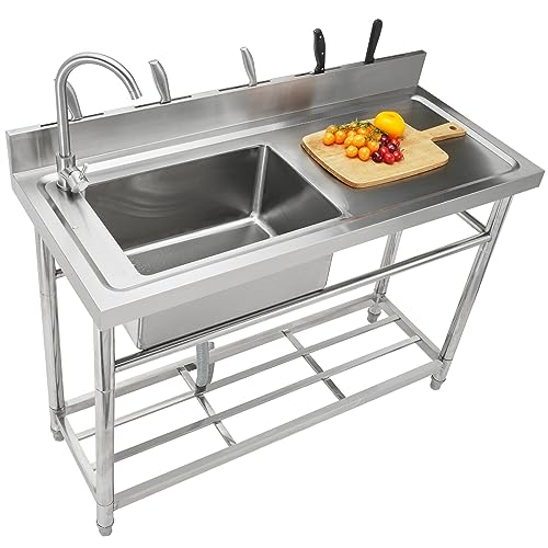 Vevor Lavello Da Cucina Professionale In Acciaio Inossidabile, Set Lavello Da Cucina Commerciale A Vasca Singola Con Banco Da Lavoro, 47 X 19,7 X 37,4
