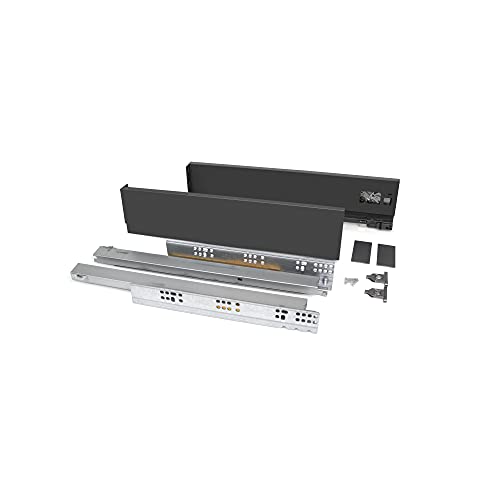 Emuca - Kit Cassetto Per Cucina O Bagno, Altezza 93 Mm, Prof. 550 Mm, 40 Kg, Chiusura Soft, Pannelli No Inclusi, Acciaio, Grigio Antracita