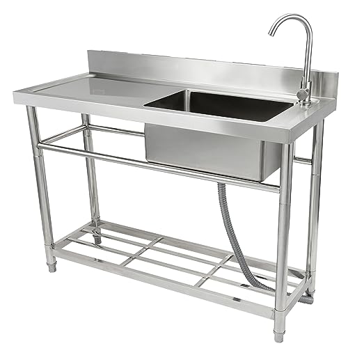 Vevor Lavello Multiuso In Acciaio Inox, Lavello Da Appoggio Con Rubinetto Gambe Per Banco Da Lavoro, Lavelli Commerciali A Vasca Singola 47,2 X 19,7 X