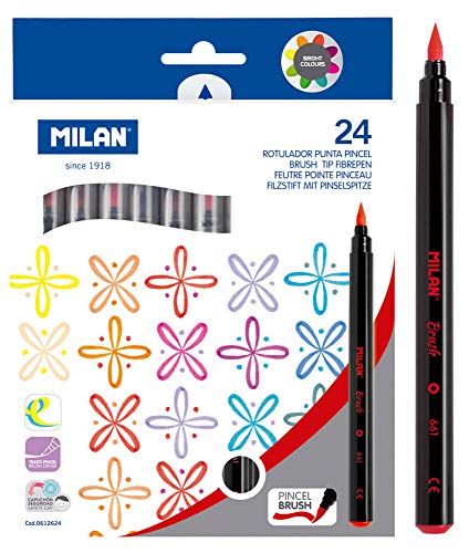 Milan Caja 24 Rotuladores Punta De Pincel Base Agua
