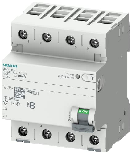 Siemens 5Sv33464 - Interruttore Di Protezione Fi, 3P+N, Tipo B, Ritardato, 30 Ma. 63 A, 400 V
