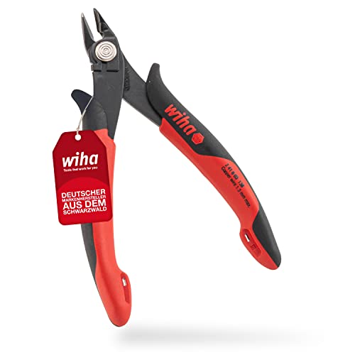 Wiha Alicates De Corte Diagonal Electronic Con Cabeza Puntiaguda Ancha Y Muelle De Sujeción De Cable Sin Chaflán 130 Mm, 5 1/8" (27395)