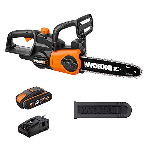 Worx Motosega A Batteria Wg322E.1, 18 V (20 V Max), 2,0 Ah, Powershare, Lunghezza Di Taglio 25 Cm E Tensione Automatica Della Catena, Copertura Per Il