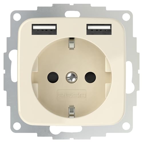 2Usb Incharge Pro Si - Presa Con Contatto Di Protezione Con Caricatore Usb Integrato Da 2,4 A, Compatibile Con Reflex Si, Serie Busch Jäger (Bianco Cr