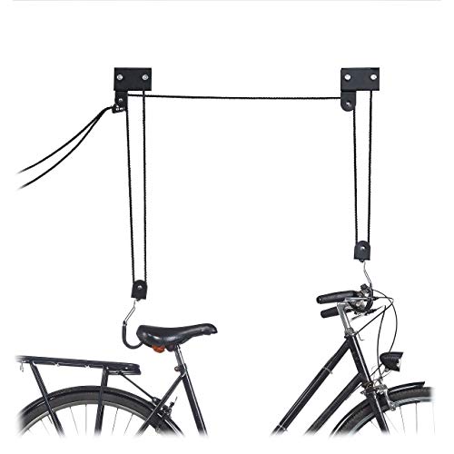 Relaxdays, Nero Portabici Da Soffitto, 57 Kg Di Capacità Di Carico, Con Ganci, Universale, Con Fermacorda, Bici & Kajak, Metallo, Tessuto, Plastica, 1