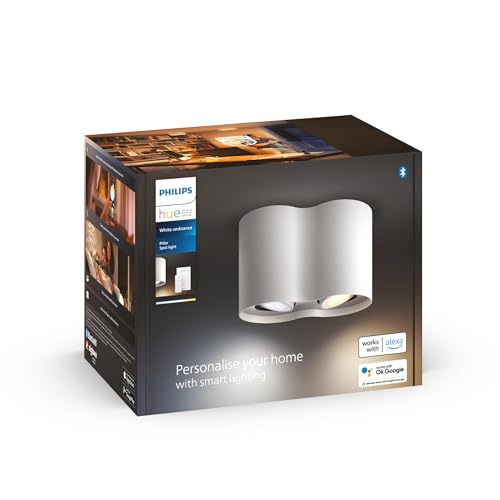 Philips Hue White Ambiance Pillar, 2 Faretti Led Smart, Lampadina Gu10 Inclusa, Telecomando Dimmer Switch Incluso, Dimmerabile, Bluetooh, 2 X 5.5 W, B