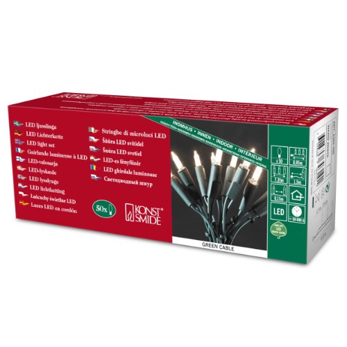 Konstsmide 6303-100 / Catena Di Miniluci Led / 50 Diodi Bianco Caldi / 230V Interno/Cavo Verde