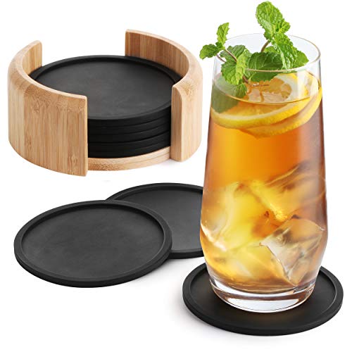 Sidorenko Sottobicchieri In Silicone Tondo Per Bicchieri - Set Di 8 Incl. Box - Design Coasters Bevande Sottobicchieri In Grigio Scuro Per Bevande, Ta