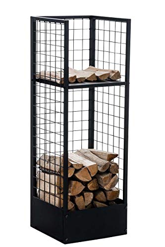 Clp Portalegna Camino In Metallo Forrest I Scaffale Portalegna In Rete Metallica 2 Ripiani I Accessorio Camino Legna 40X40Cm, Alto120 Cm, Colore:Nero