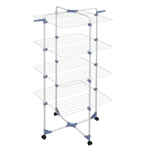 Gimi Modular 4 Stendibiancheria Da Pavimento, Stendino A Torre, Verticale, Con Ruote, Acciaio, Bianco