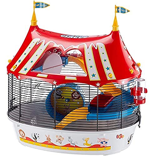 Ferplast Gabbia A Tre Piani Per Criceti Circus Fun Topolini Piccoli Roditori, Robusta Plastica E Metallo, Colorati Adesivi E Accessori Inclusi, 49,5 X
