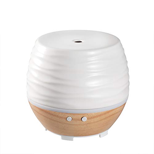 Homedics Ellia, Diffusore Di Aromi E Oli Essenziali Ad Ultrasuoni, Profumatore Per Ambienti In Ceramica E Legno, Umidificatore Ambiente, Diffusore Amb