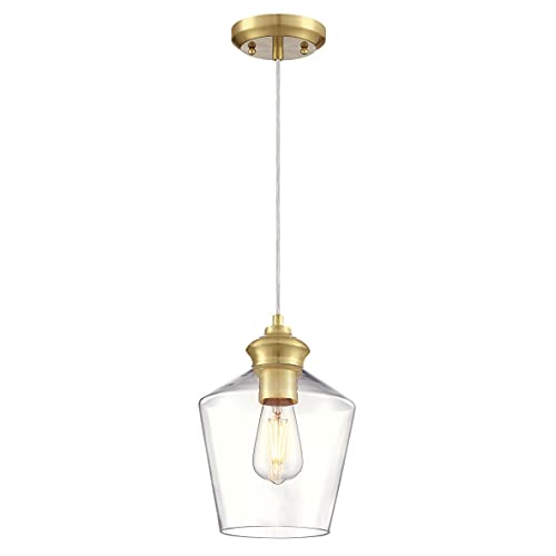 Westinghouse Lighting 6119640 – Tradizionale Lampada A Sospensione Da Interno A Una Luce Ramsey, Finitura In Ottone Champagne, Vetro Trasparente