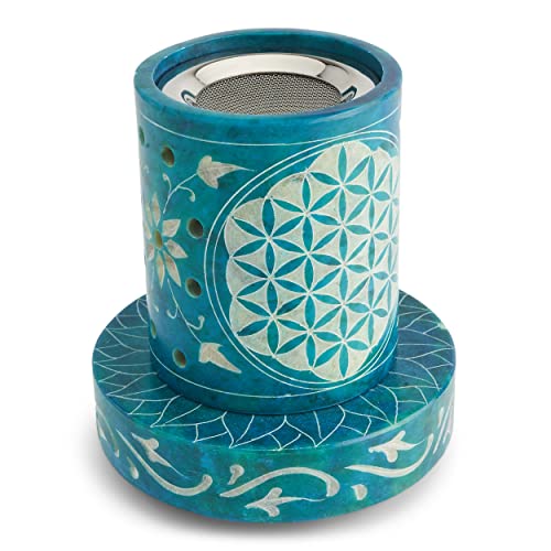 Nklaus Incensiere Ø9,5Cm In Pietra Ollare Turchese Con Setaccio Brucia Incenso Per Tea Light 39170