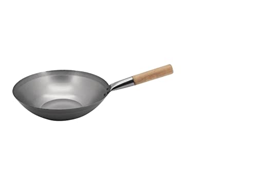 Vogue K296 Wok, Fondo Piatto Realizzato In Acciaio Morbido, Diametro 32,4 Cm