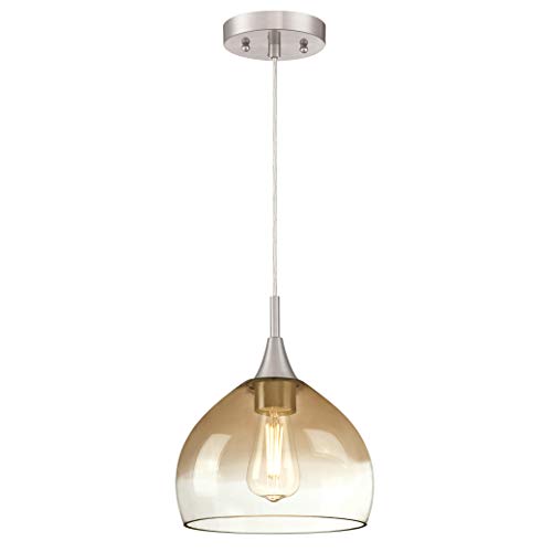 Westinghouse Lighting 63669 – Lampada A Sospensione Da Interno A Una Luce, Finitura In Nichel Spazzolato Con Vetro Ambrato E Trasparente