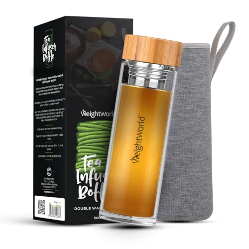 Borraccia Con Infusore Termica Per Tisane Calde Fredde Con Custodia, Borraccia Vetro Antiperdite + Infusore Per Tisane Acciaio Inox, Borraccia Traspar