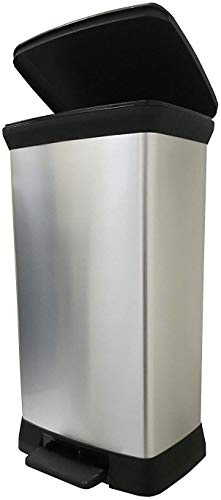 Curver Pattumiera A Pedale Rettangolare Decobin, Capacità 50 L, Chiusura Morbida, Effetto Metallo, Per Cucina, Ufficio, Bagno, 39 X 29 X 72 Cm, In Met