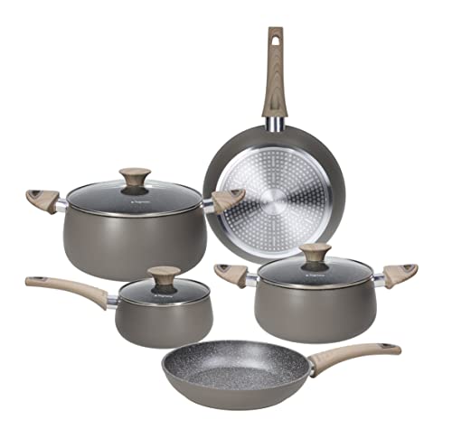 Tognana Eco, Batteria Di Pentole E Padelle, Set Con 2 Padelle, 3 Casseruole, 3 Coperchi Trasparenti, 8 Pezzi, Alluminio, Grigio