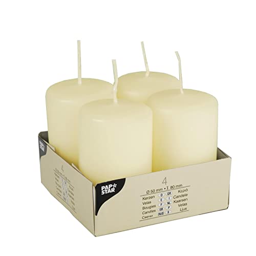 Pierrot S.R.L. Papstar 15361-4 Candele Ø 50 X 80 Mm, Colore: Avorio