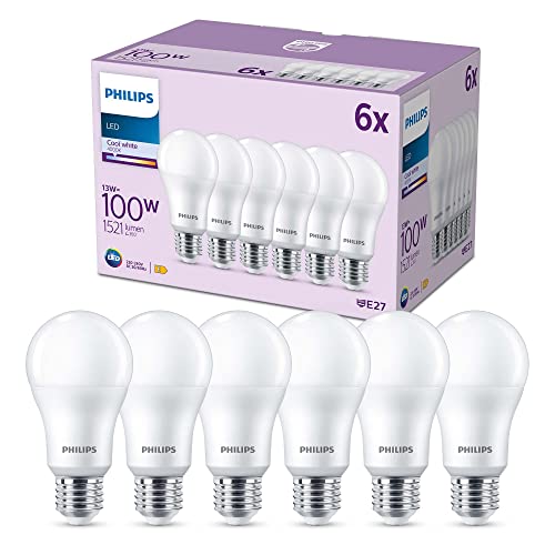 Philips Led Lampadina Led, Luce Bianca Fredda, 100W, E27, 6 Pezzi