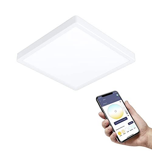 Eglo Connect.Z Smart Home Led Lampada Da Soffitto Per Bagno Fueva-Z In Alluminio Bianco, L X L 28,5 Cm, Zigbee, App E Controllo Vocale, Colore Della L