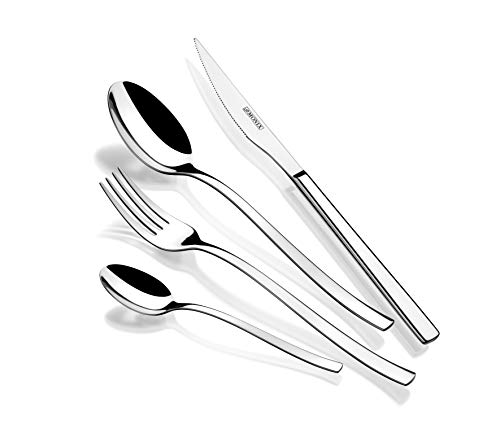 Monix Génova - Set Di Posate Da 24 Pezzi Con Coltello Da Bistecca, In Acciaio Inox 18/10, Design Moderno E Moderno, Finitura Lucida Lucida, Spessore 2