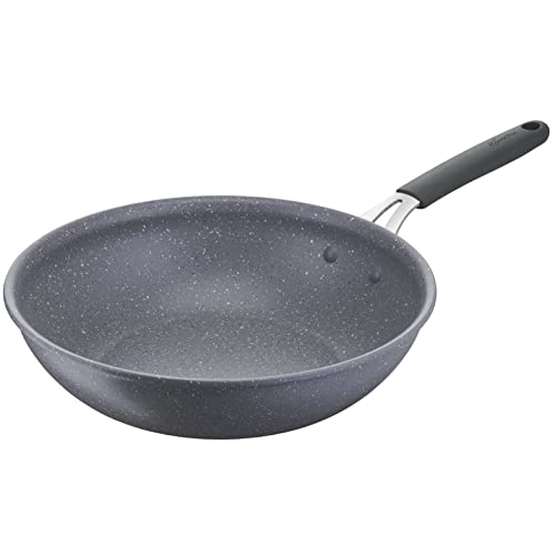 Lagostina Tempra Mineral Wok Antiaderente In Acciaio E Alluminio Con Rivestimento Mineralia+ Ø 28 Cm, Manico In Silicone, Effetto Pietra, Adatta A Tut