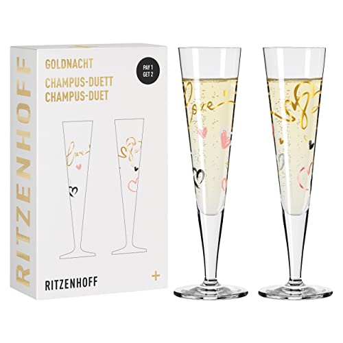Ritzenhoff 6031004 - Bicchiere Da Champagne 200 Ml, Serie Goldnacht Duett F23, 2 Pezzi Di Design Con Vero Oro, Made In Germany