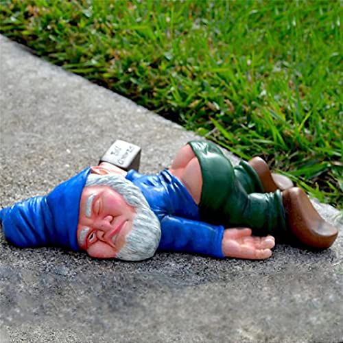 Gnomo Da Giardino Ubriaco Per Esterni, Artigianato In Resina, Decorazione Creativa Statuetta Divertente, Colore Blu