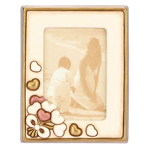 Thun - Cornice Portafoto Da Tavolo Rettangolare, Color Avorio, Decorata Con Cuori - Accessori E Decorazioni Casa - Linea Hearts - Formato Medio - Cera