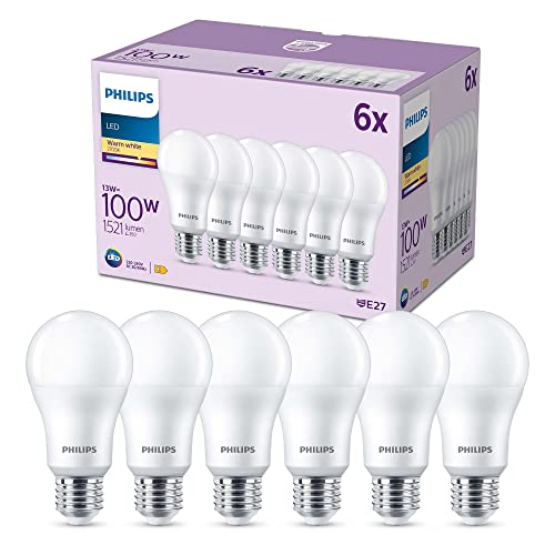 Philips Led Lampadina, Luce Bianca Calda, 100W, E27, 6 Pezzi
