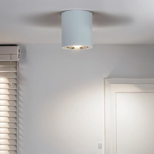 Faretto Da Superficie Metallo Bianco Soggiorno Cucina Corridoio A: 15,5 Cm E27 Max 60 Watt Cilindro Rotondo Moderno Plafoniera Downlight