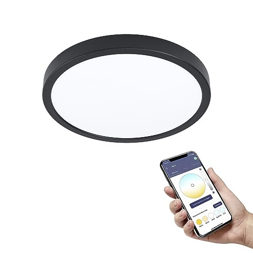 Eglo Connect.Z Smart Home Led Lampada Da Soffitto Per Bagno Fueva-Z In Alluminio Nero, Ø 28,5 Cm, Zigbee, App E Controllo Vocale, Colore Della Luce Re